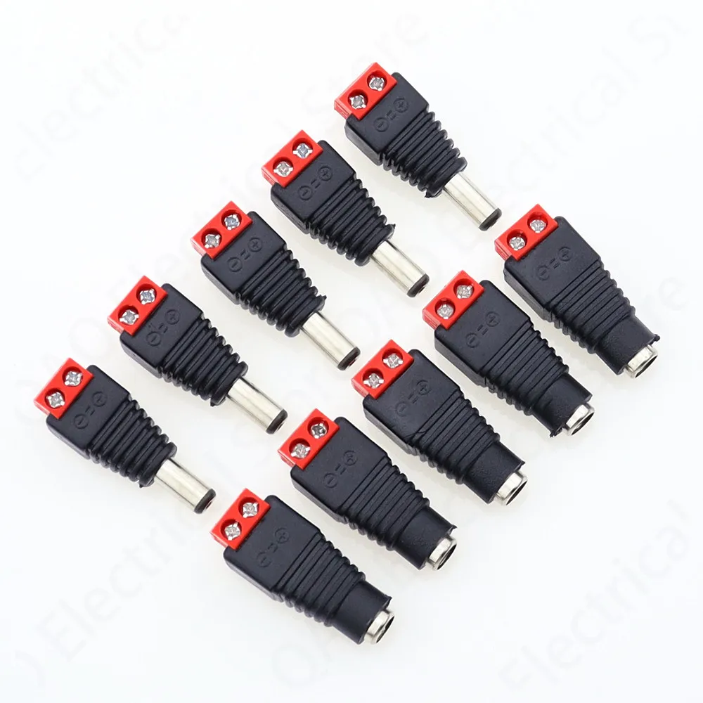5 sztuk żeńskie + 5 sztuk męskie złącze DC 2.1*5.5mm gniazdo zasilania Adapter wtyczka złącze kabla dla 3528/5050/5730 taśma led światło czerwone