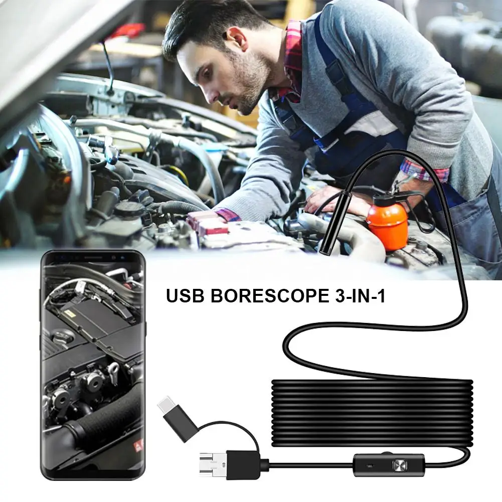 3 In 1 Endoscope For Cars USB Borescope Endoscope Camera IP68 Waterproof Inspection HD Camera For Smartphone