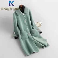 2020 Winter Women Long Fur Coat Fluffy Sheep Shearling Fur Coat Female Plush Particles Wool Natural Fur Jacket Warm Overcoat