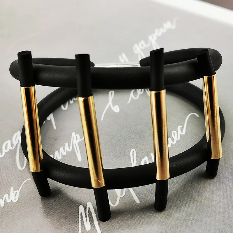 UKEBAY Designer Luxury Gold Color Charm Bracelets Punk Style Rubber Bracelets Hand Chain Handmade Vintage Bangles Gifts Jewelry
