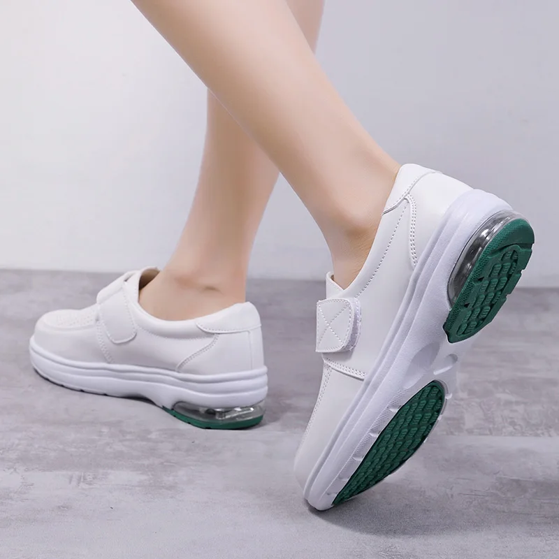 Women Buckle Flat Shoes 2021 Spring Ladies Breathable Nurse Shoes White Female Non-slip Walk Increase Comfortable Sneakers 35-42