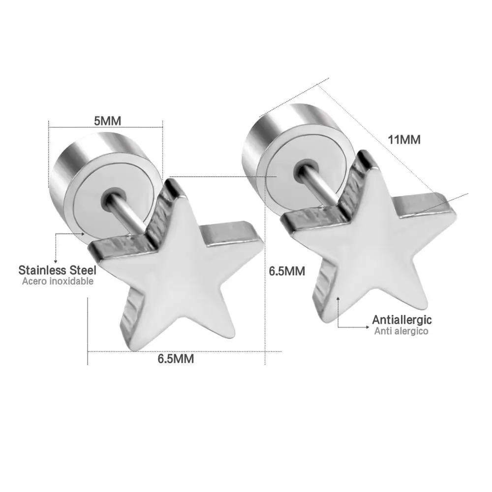 LUXUSTEEL aretes mujer Stainless Steel Star Screw Stud Earring Fashion Jewelry Anti-allergy Korean BabyGirl Earrings Party