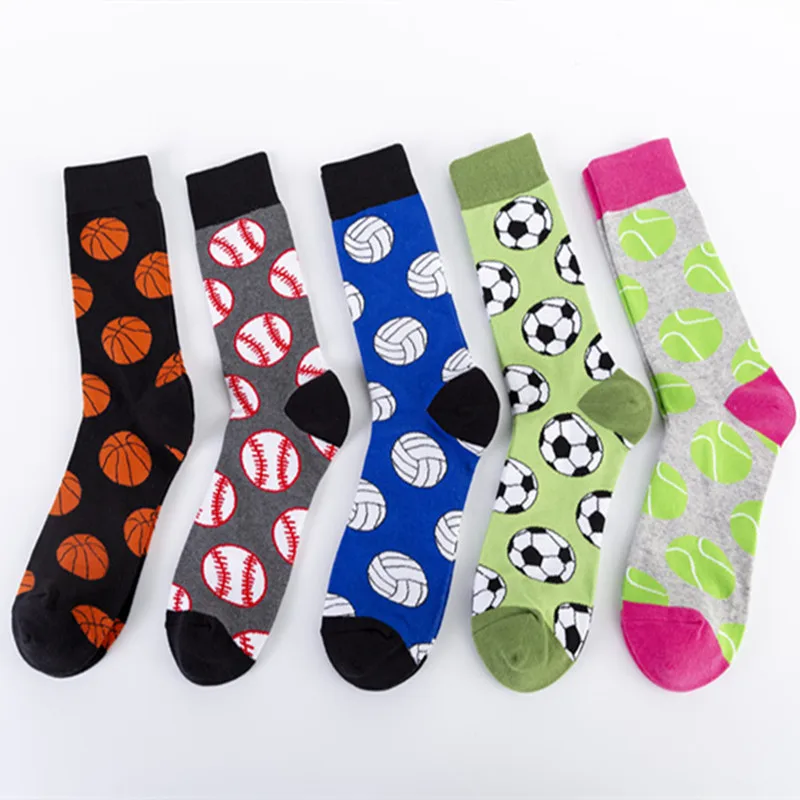 

5 pairs of socks autumn and winter new men's long tube cotton socks ball series casual jacquard socks factory wholesale