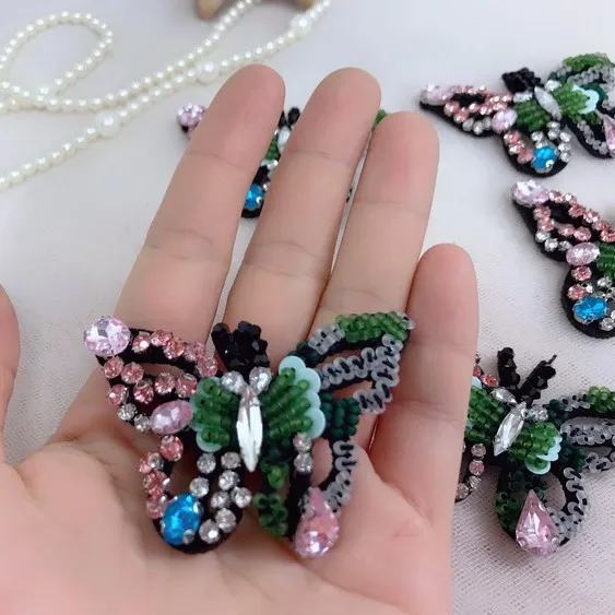 Motyl owad koralik diamentowy haftowana naszywka na ubrania modna aplikacja ręcznie szyta naszywka na ubrania DIY
