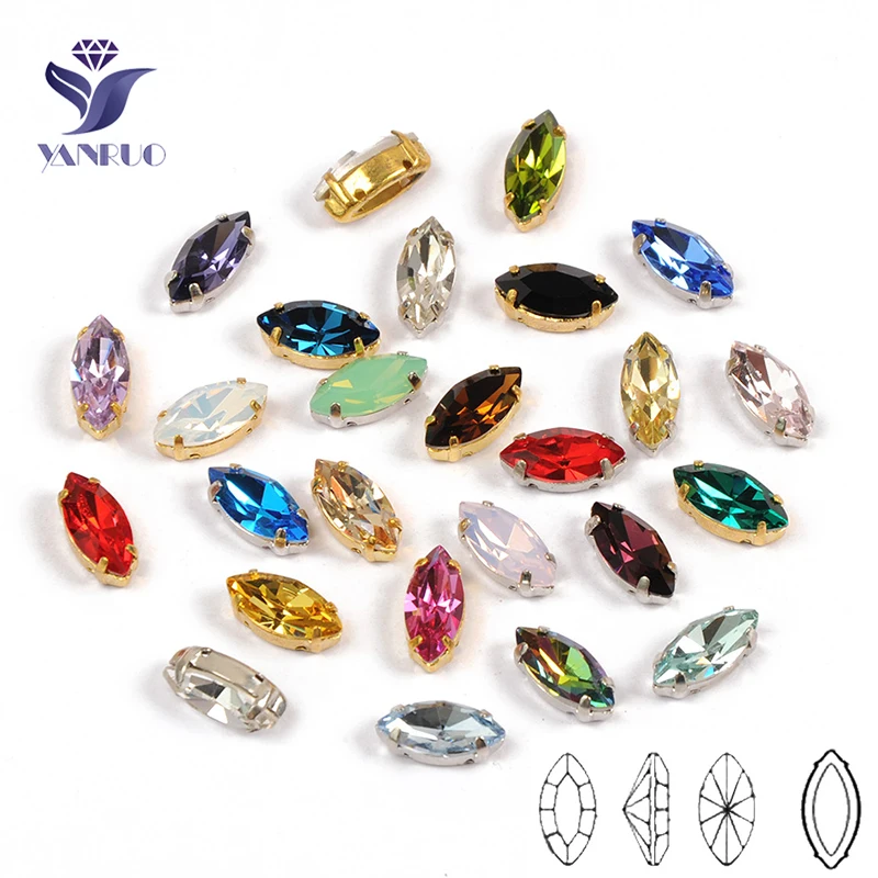 YANRUO 4200 Navette Top Sew On Stones Gold Claw Jewelry Rhinestones AAAAA Sewing Crystals Pointback Crystal Diy Craft For Dress