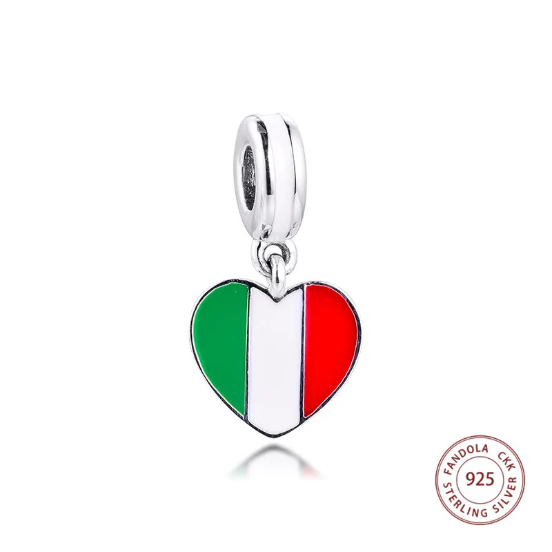 

Italy Heart Flag Charm Pendant 925 Sterling Silver Mixed Enamel Beads For Jewelry Making Fits Original Charm Bracelets perles