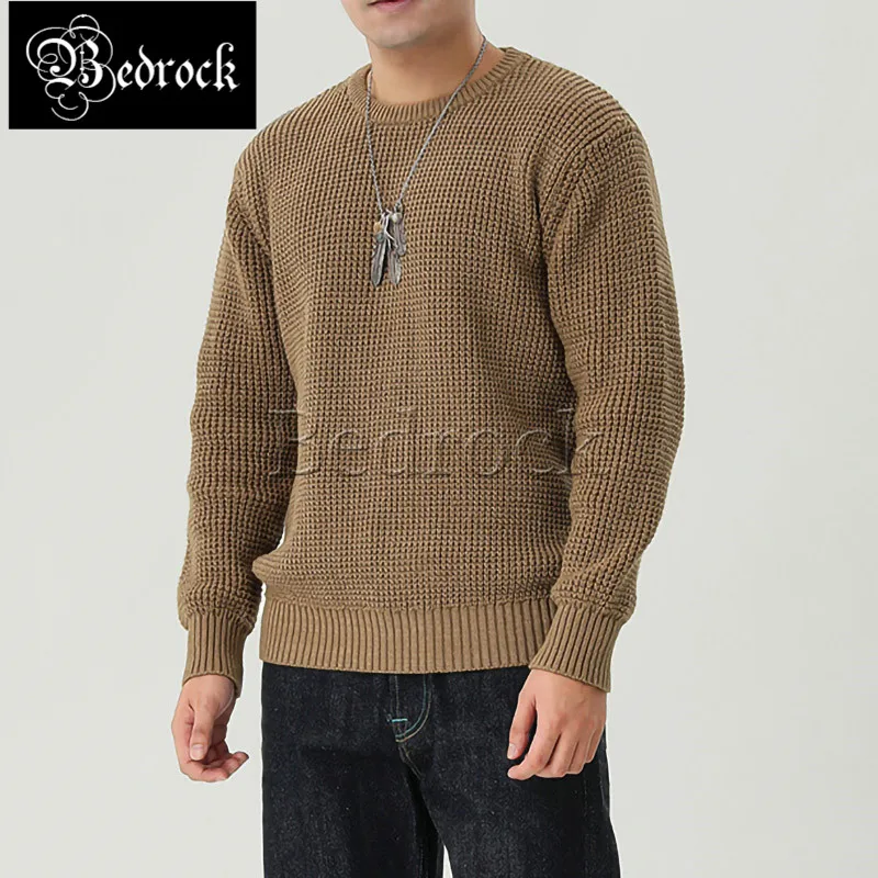 MBBCAR waffle sweater for men pure cotton warm pullover coarse knitting method washed heavy sweater 673