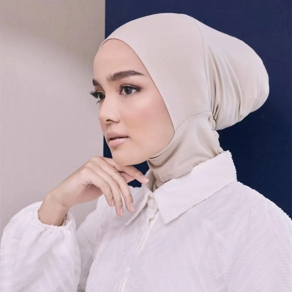 New Design Plain Elasticity Muslim Inner Caps Underscarf Modal Cotton Hijabs Islamic Head Wear Hat Bonnet Solid Muslim Headcover