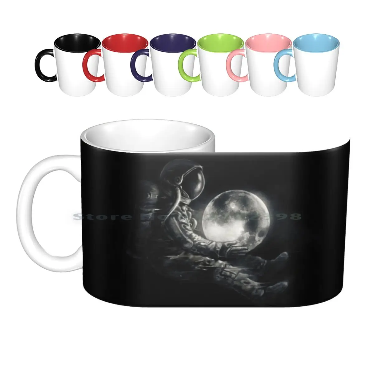 Moon Play Ceramic Mugs Coffee Cups Milk Tea Mug Astronaut Moon Space Space Art Black And White Cosmic Surreal Satellite Lunar