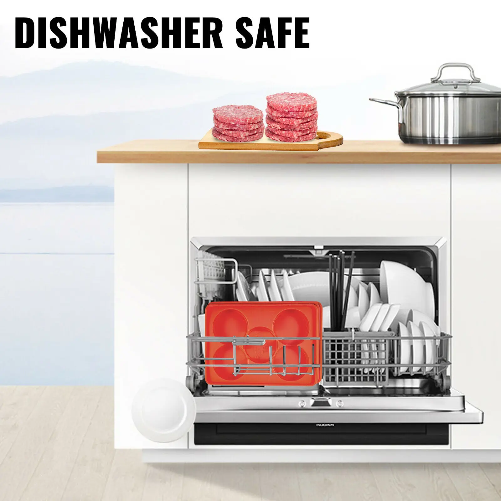 VEVOR 수제 혁신적인 버거 프레스 금형 냉동고 보관 용기, 식품 등급 실리콘, 건강한 가정용, 편리한 5 홀