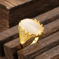 Kinel Hot Oval Opal Rings For Women Fashion Gold Color Vintage Jewelry Crystal Petals Ring Boho Ethnic Wedding Jewelry