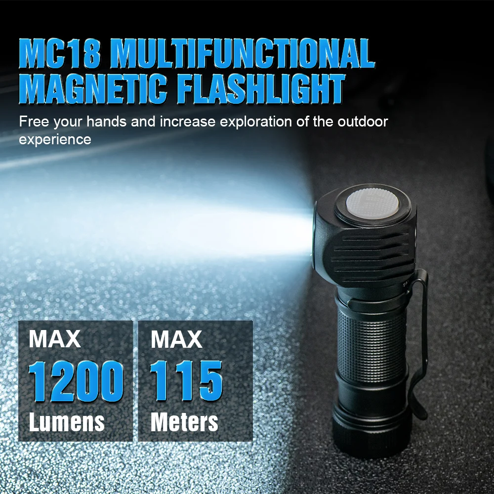 Trustfire MC18 LED Headlamp 1200lm 18650 Magnetic Rechargeable Headlight Flashlight with Power Indicator Magnet Tail for Fishing