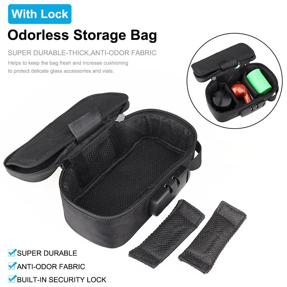 Borsa a prova di odore durevole 20x10x7.2cm con serratura custodia inodore per riporre gli accessori per fumatori Set contenitore per i viaggi a casa