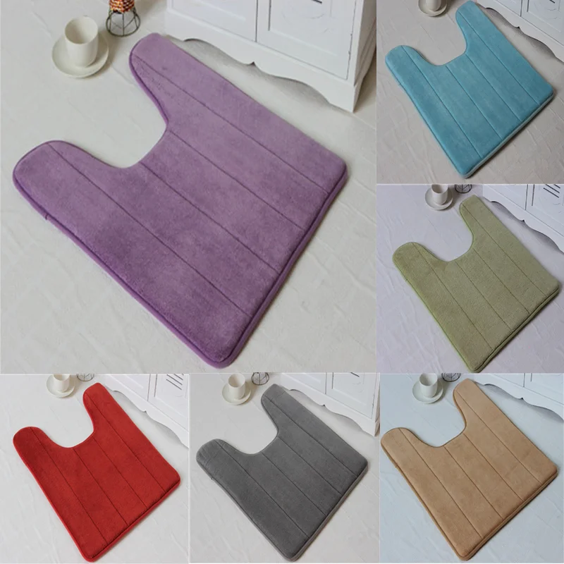 U-Shaped Water Absorbing Foam Bath Mats Toilet Mat Bathroom Coral Fleece Carpet Rug Anti-slip Floor Toilet Home Decor Household