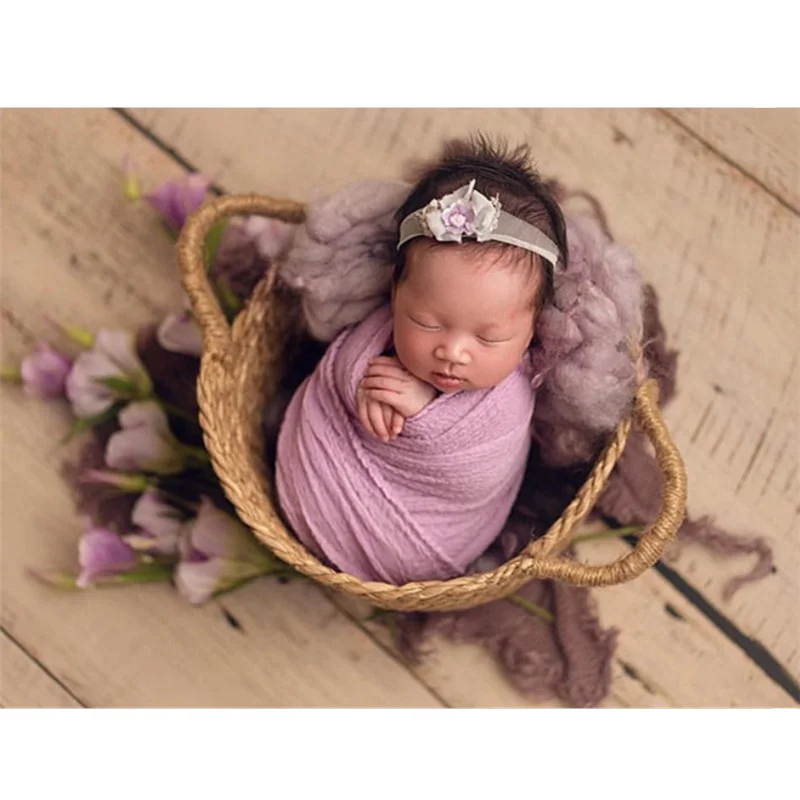 Newborn Photography Props Hand-Woven Straw Basket Natural Bamboo Baby Props Baskets Baby Shooting Accessories Posing Background