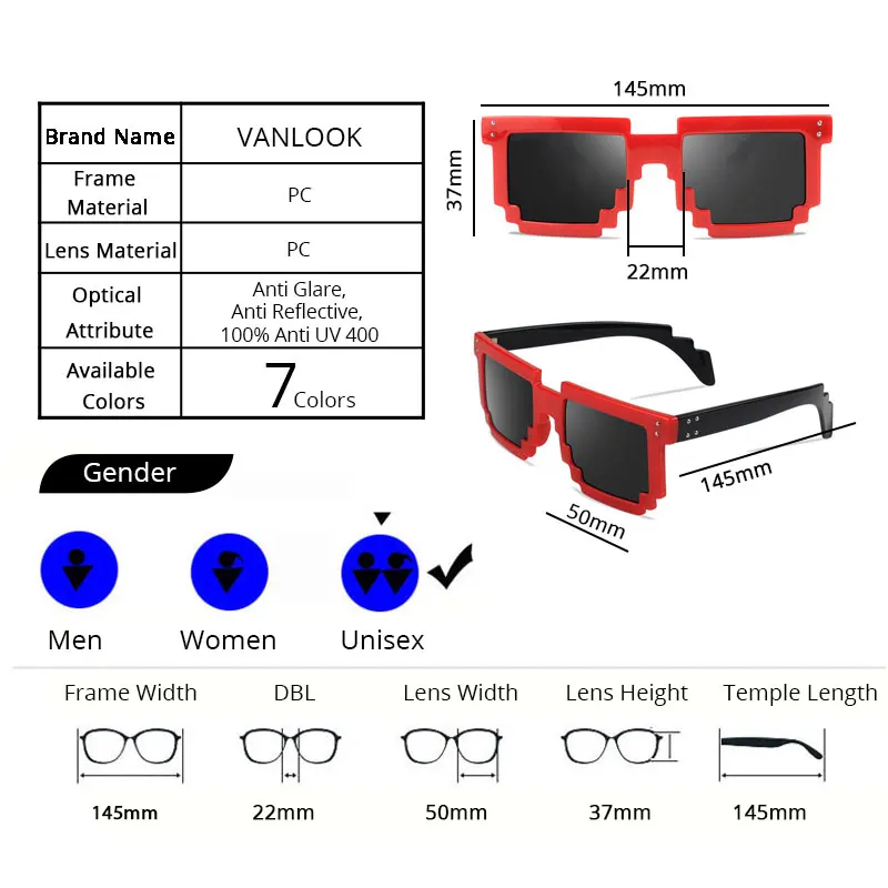 Sunglasses Pixel Points for Women Men\'s Fashion Glasses Glossy Black Matt Black Tea Red Pink Green Tortoise