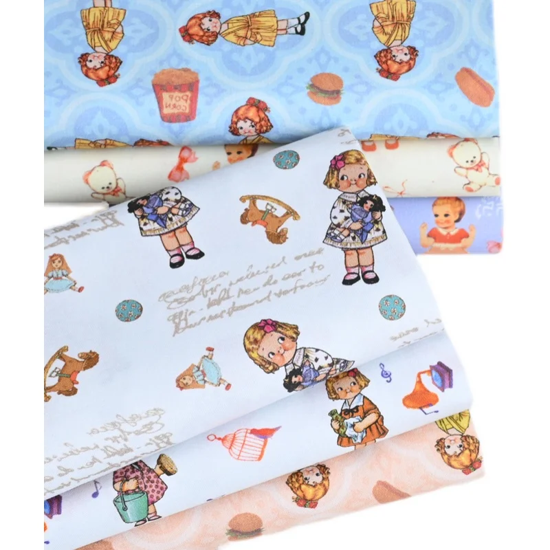 Cartoon Girls Print Cotton Fabric By The Yard DIY Needlework Quilting Poplin Material Sew Children Clothes Dress Decor Fabrics