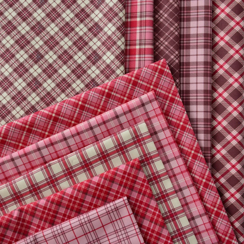 Red Plaid Digital Printed Cotton Fabric For Sewing Dresses Shirts Bags DIY Headwear By Meters