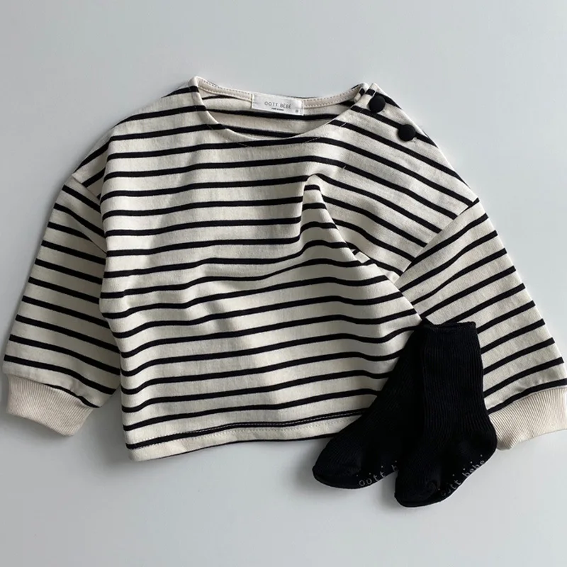 Fashion Baby Girl Striped T Shirts Cotton Long Sleeve Tops For Boys Infant Kids Loose Tees Baby Casual Pullover Clothes