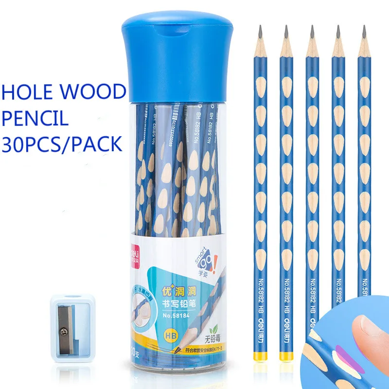 

30pcs/lot Creative Hole Wooden Pencil for Corrective Child Writing Posture Pen HB Kids Writing Drawing Pencil Cute Stationery