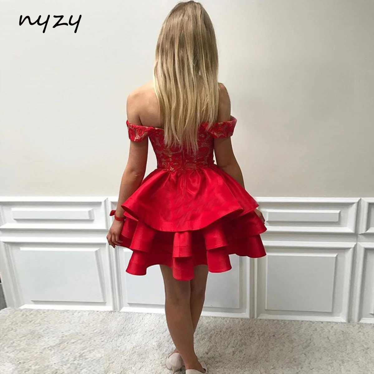 C52 NYZY Ballkleid Satin Red Short Prom Kleider 2021 Party Kleid Cocktail Graduation Homecoming