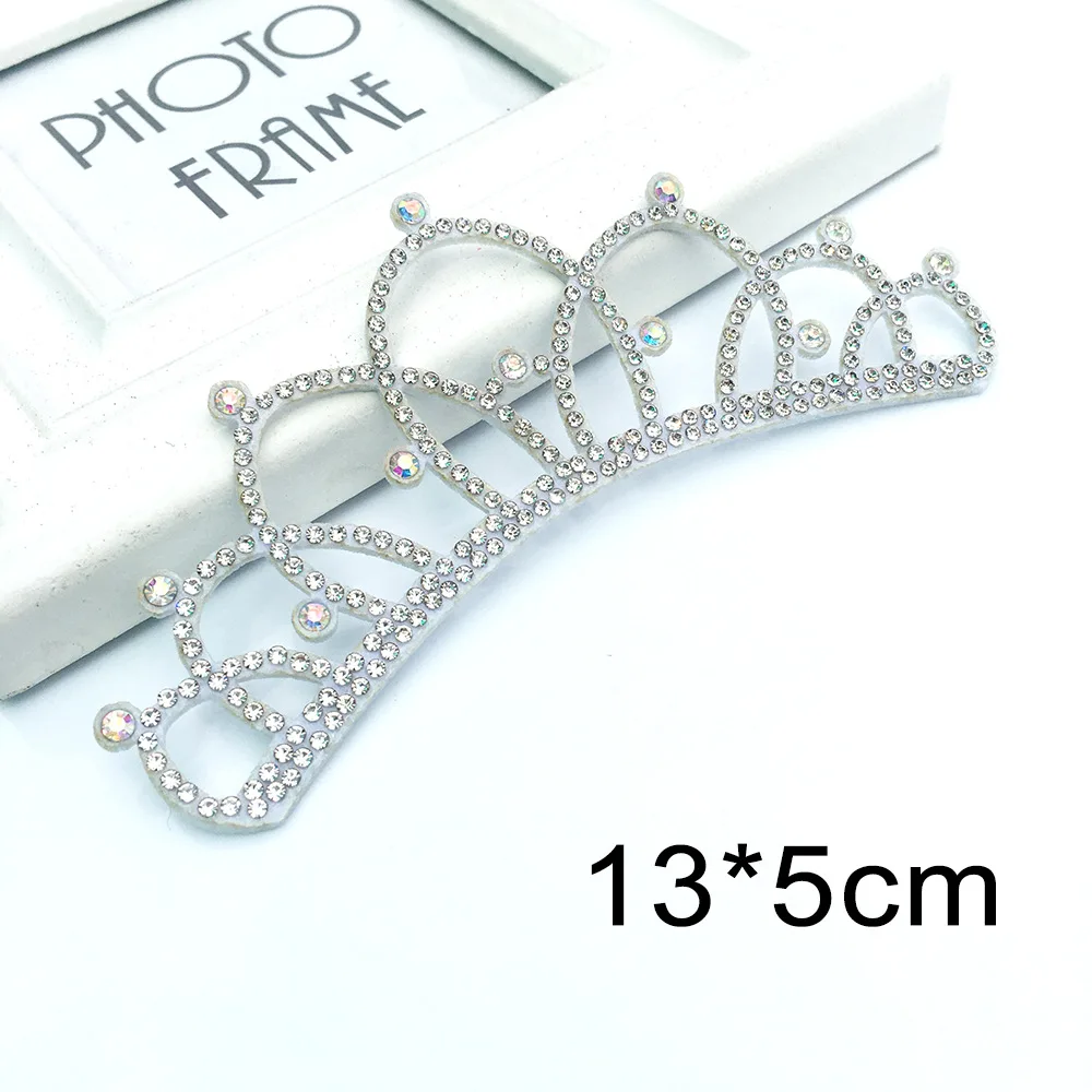 10Pcs/Lot 13*5CM Felt Back Side Diamond Crown Patches Appliques For DIY Headband jewelry Material And Christmas Hat Accessories