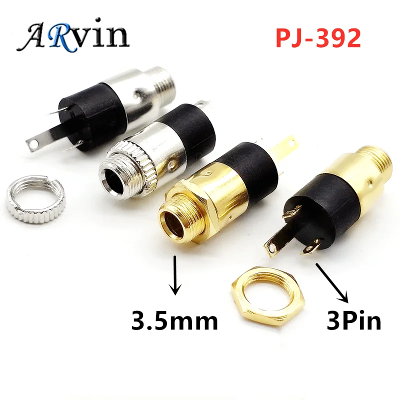 10Pcs PJ392 3.5MM Stereo Female Sockect Jack with Screw 3.5 Audio Headphone Connector PJ-392 Cylindrical Socket GOLD PLATED