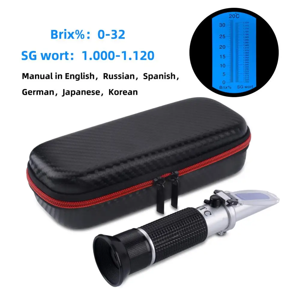 yieryi 0~32% sugar content 1.000-1.120 beer wort refractometer dual scale ATC handheld digital refractometer with Shockproof Box