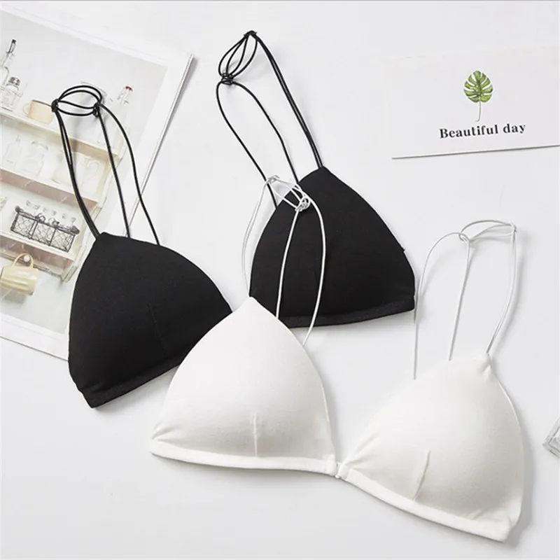 

Ladies Triangle Cup Ladies Underwear Sexy Beautiful Back Front Buckle Thin Belt No Steel Ring Bra Strap Underwear for Hot Women