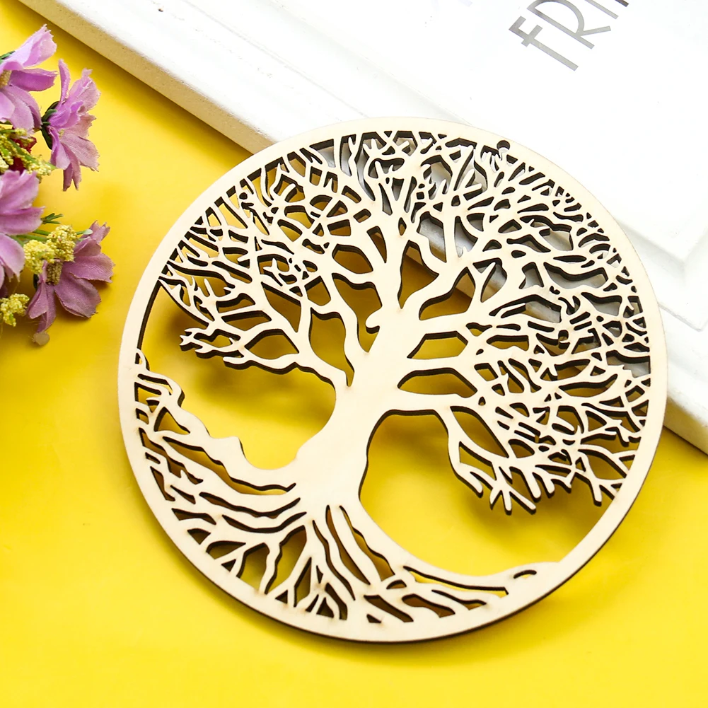 14cm Wooden Round Tree of Life Hanging Artwork Wall Decoration Sacred Hanging Ornament Yoga Meditation Craft Home Decor Coaster