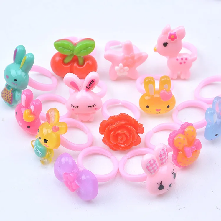 

10 Pcs/Set Cartoon Animal Flower Candy Shape Ring Toy for Kids Girls Party Finger Ring Jewelry Accessories