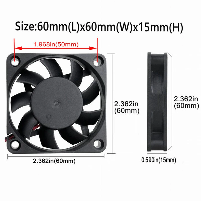 2Pieces Gdstime Desktop PC Case DC 12V 60mm 2 Pin Brushless Cooler Cooling Fan 60x60x15mm 6015 6cm