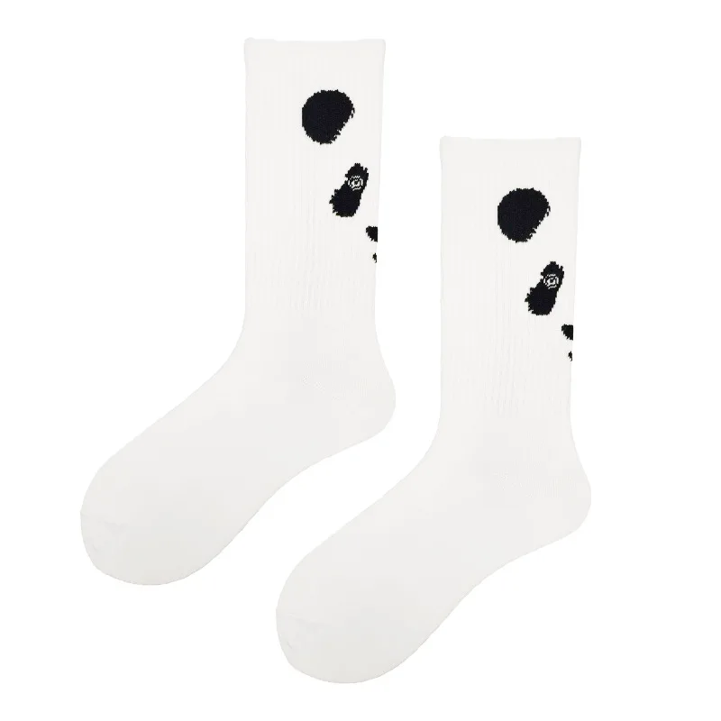 Men\'s Socks Cotton Animal Print College Style Cartoon Black White Panda Lion Eagle Tiger Wolf Sports Short Socks Hip Hop Man Sox