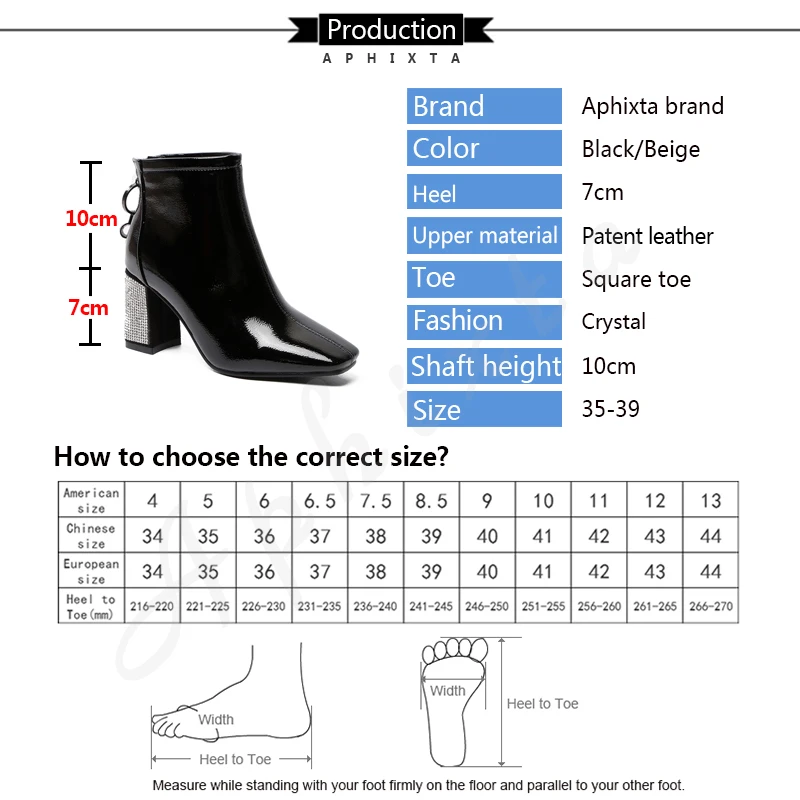 Aphixta Back Zipper Shoes Women Boots Crystal Square Heel Ankle Boots For Women Botines Mujer Ladies Shoes Fashion Woman Shoes