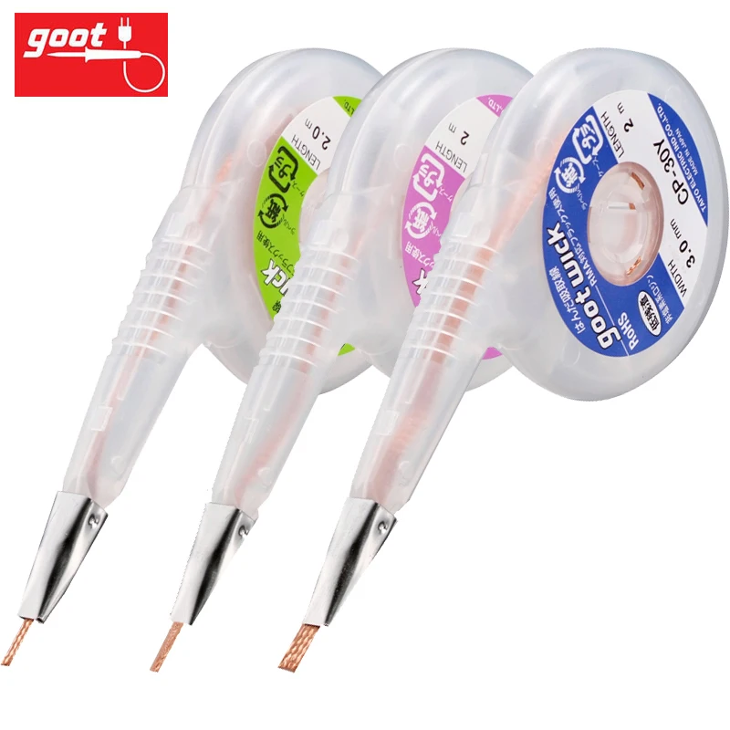 Original Goot Lead-free RoHS MSDS Anti-Hot Desoldering Wick BGA Braid Copper Wire Solder Remover 1.5mm 2mm 2.5mm 3mm Width