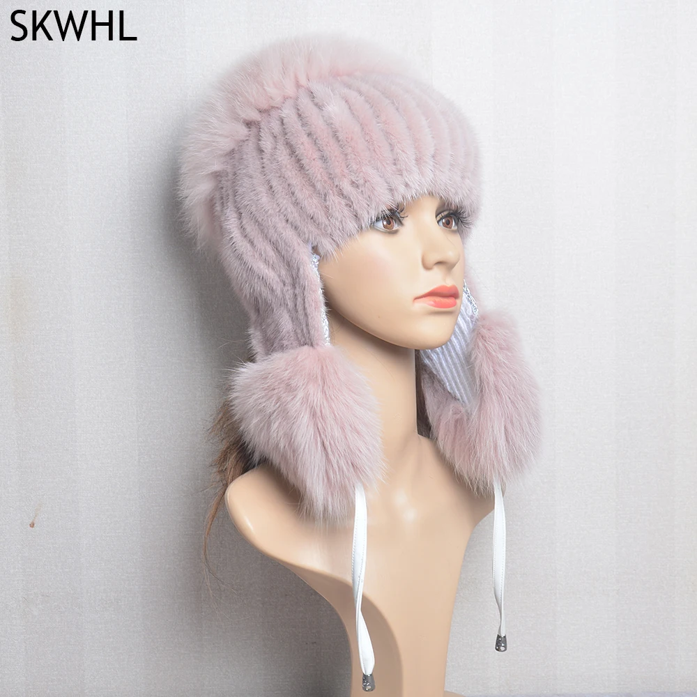 Natural Mink Fur Bomber Hat Femme Luxury Fashion Brand Women High Quality Hats keep In Russian Winter lady New Arrival Fur Hat