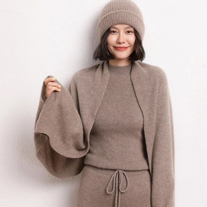 Nova chegada outono inverno malha cachecol feminino sólido 100% cabra cashmere poncho quente moda capas senhora cachecóis de alta qualidade