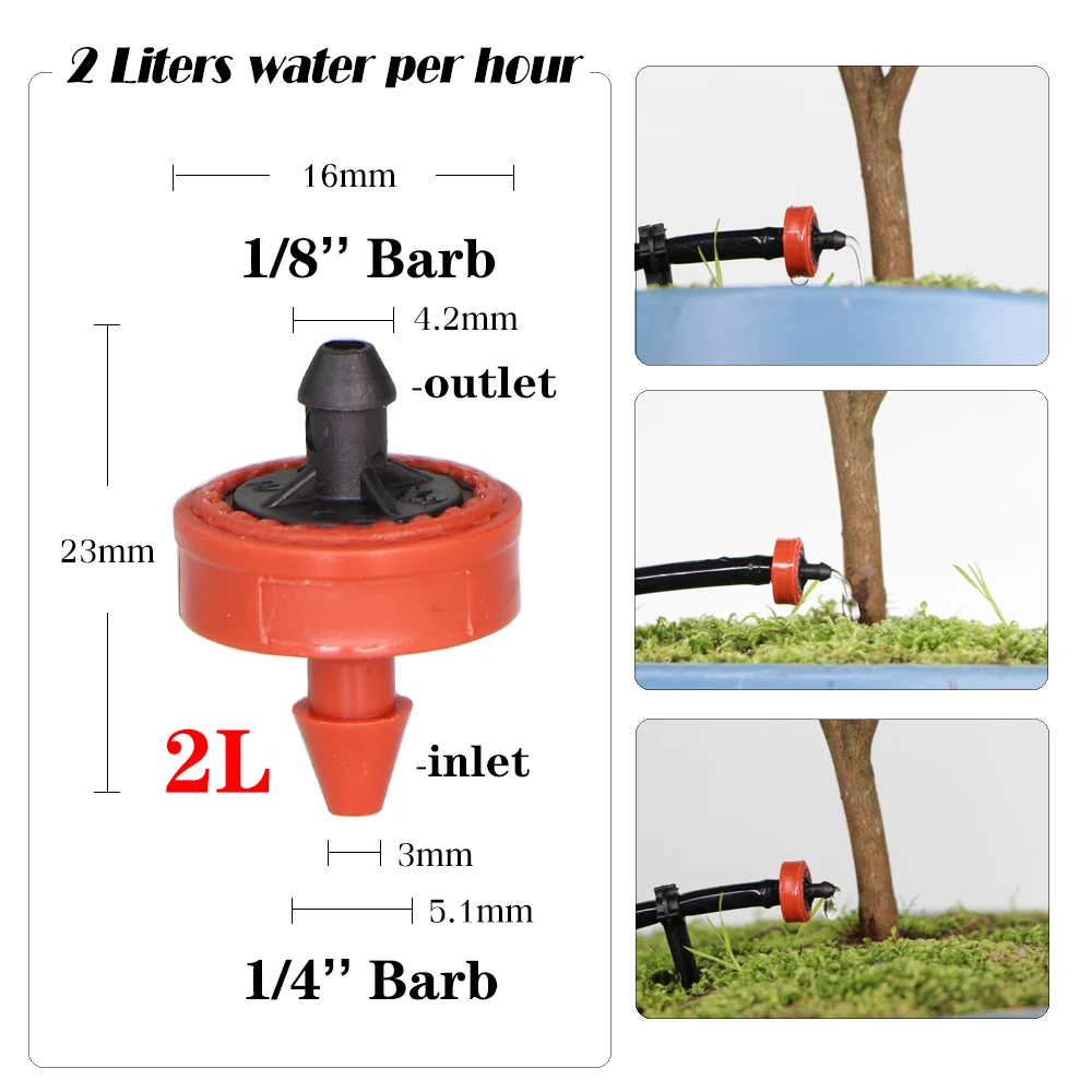MUCIAKIE 200PCS 2L 4L 8L Pressure Compensate Emitter Garden Drip Compensation Regulator Irrigation Steady Flow Drippers