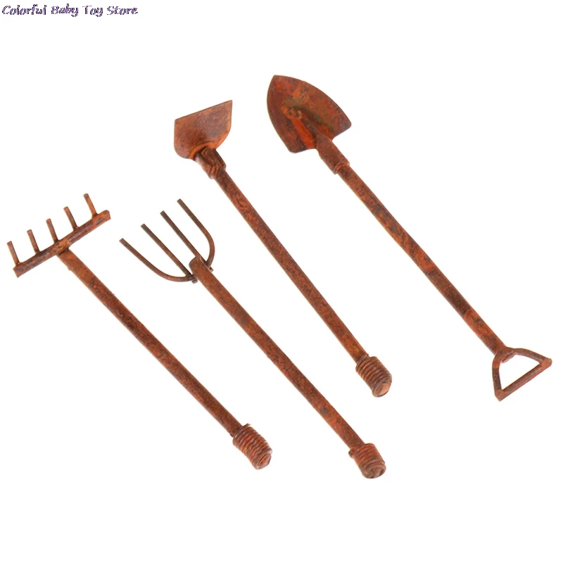 1:12 Scale Dollhouse Miniature Shovel Hoe And Pitchfork Farming Tools Fairy Garden Accessories Furniture Toys