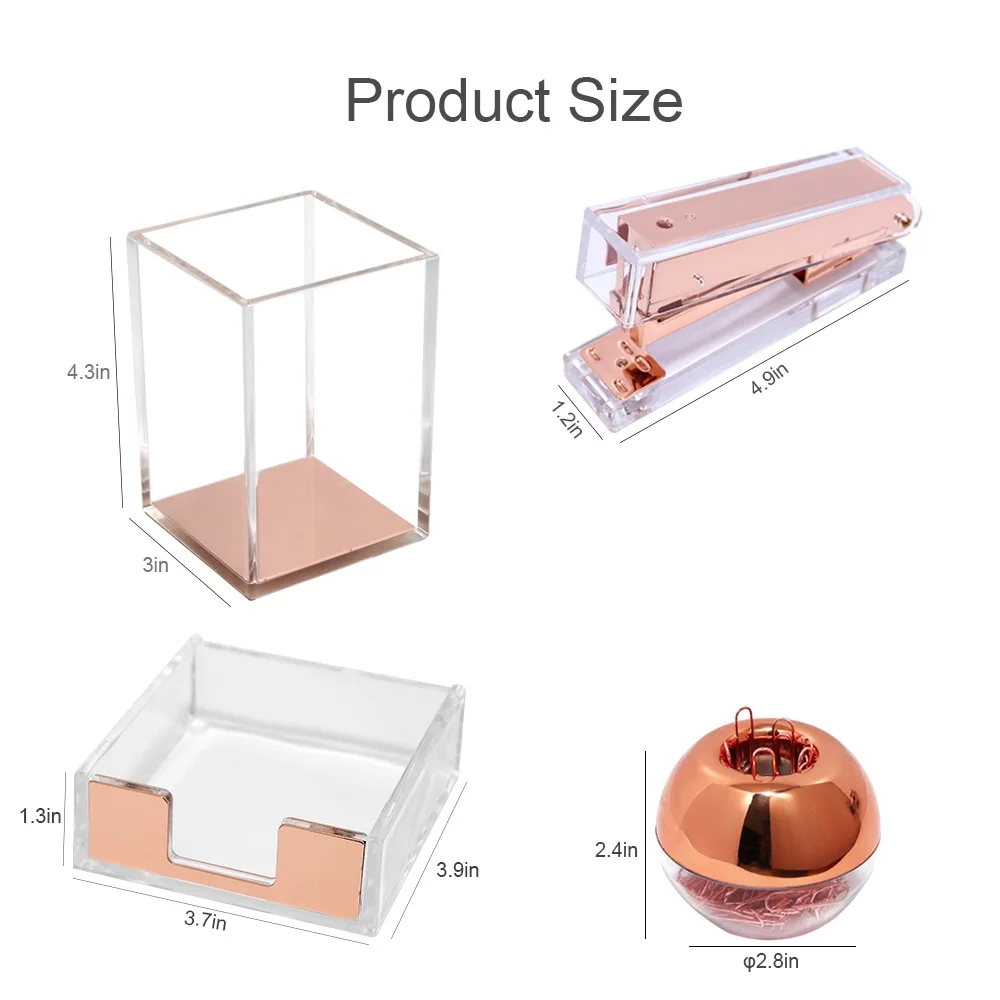 Imagem -06 - Grampeador Caixa Redonda de Armazenamento de Clipe de Papel Suporte de Lápis Suporte de Nota em Conjunto de Acessórios de Papelaria de Escritório Acrílico Claro Kit