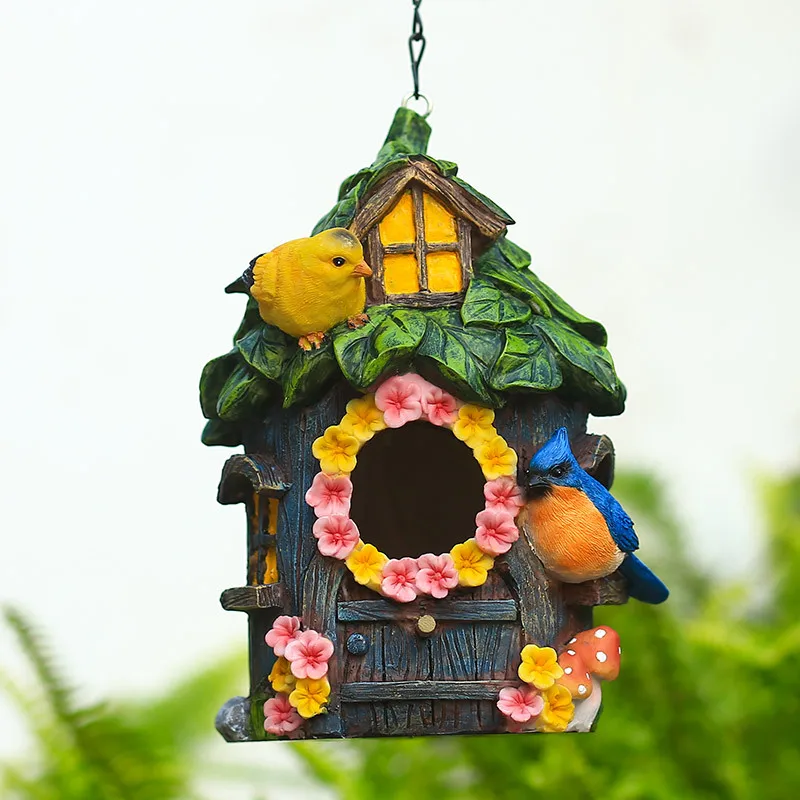 Courtyard garden decoration, outdoor bird house, winter warmth, hanging nest, resin handicraft ornaments