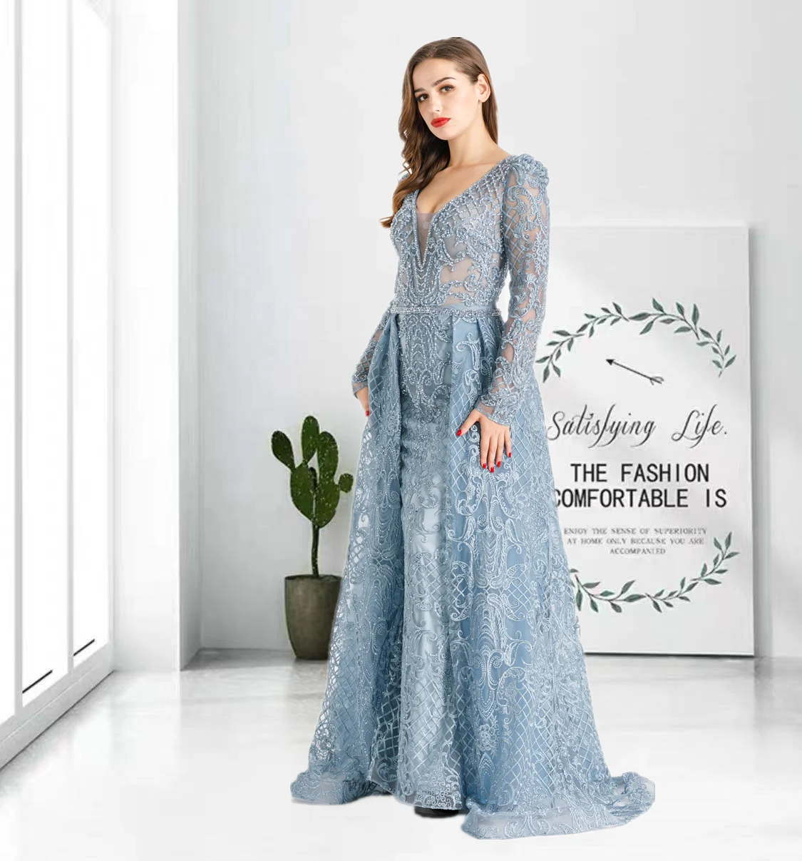 Dubai Muslim Blue Long Luxury Night Evening Dresses 2021 Mermaid Sequined Sparkle Formal Arabic Party Gowns Prom Dresses HO1052