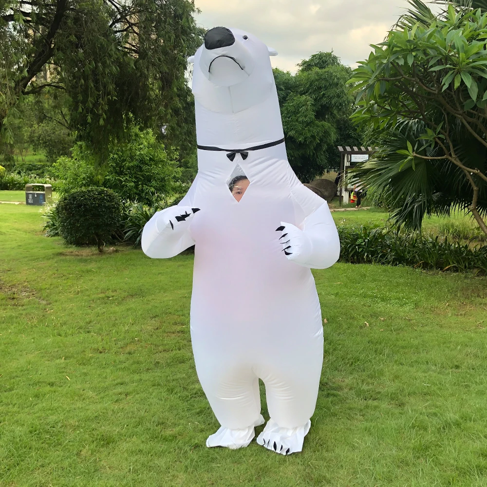 Adult White Polar Bear Inflatable Costume Funny Carnival Halloween Anime Cosplay Jumpsuit Party Disfraz for Woman Man