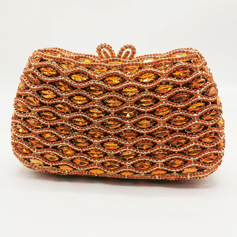 WHTUOHENG Green/Orange Crystal Evening Clutch Rhinestone Bag  Female Wedding Gems Clutches Lady Diamond Women Purses Purses