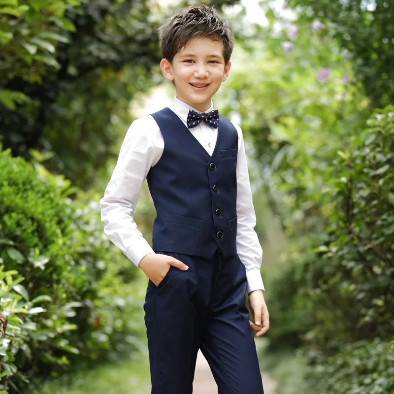 Flower Boys Formal Wedding Suit Brand student campus Dress Gentleman School Kids Vest Shirt Pant Bowtie 4Pcs ceremony Costume