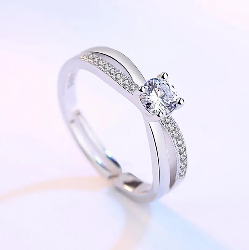 925 Sterling Silver Wedding Ring Voor Vrouwen Cross Zirconia Luxe Opening Ring Anel De Prata Valentijnsdag Aanwezig S-R131