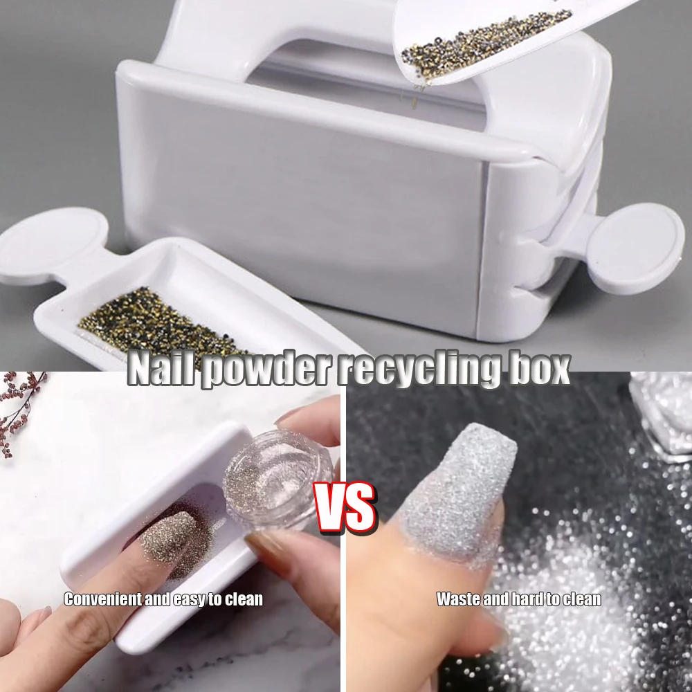 1PCS Nail Glitter Sequins Recycling Box Portable Mermaid Magic Mirror Powder Storage Case Glitter Container Collection Tools#TD6