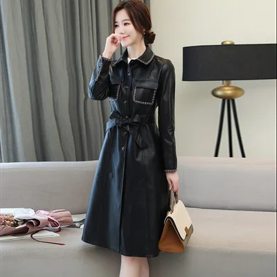 MESHARE Women New Fashion Genuine Real Sheep Leather Trench R40