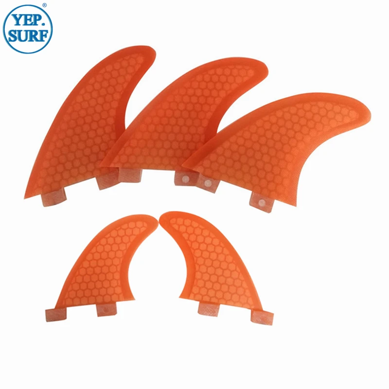 UPSURF FCS Fin M+GL Size Orange/Blue Tri-quad fin 5pcs per set Fibreglass Fins Double Tabs Surfboard Fin in surfing