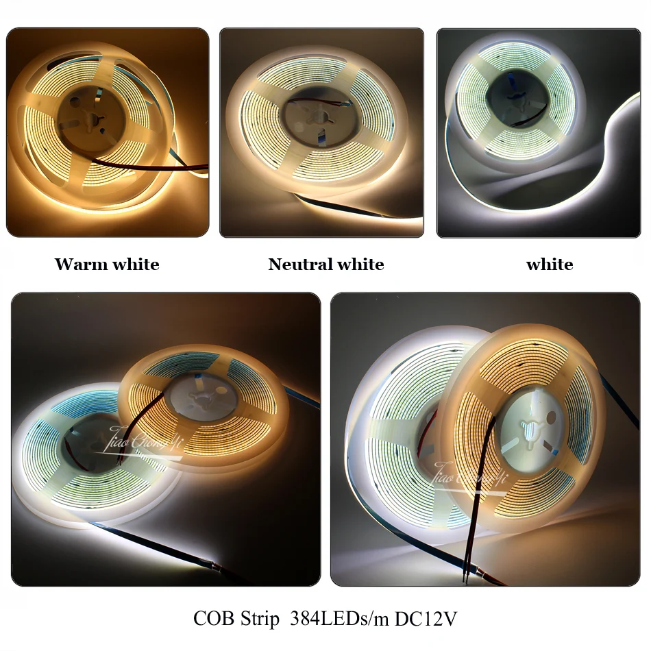 5mm FCOB LED Strip Light 384 Led flessibile ad alta densità COB LED Lights 3000K 4000K 6000K lineare dimmerabile 12V/24V